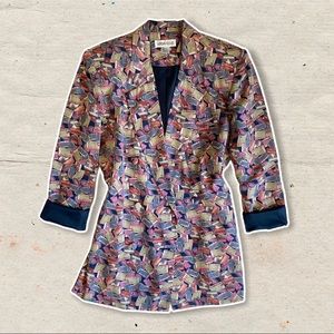 Sale ❤️ 90s Vintage 100% Silk Lightweight Oversized Travel Print Blazer Jacket